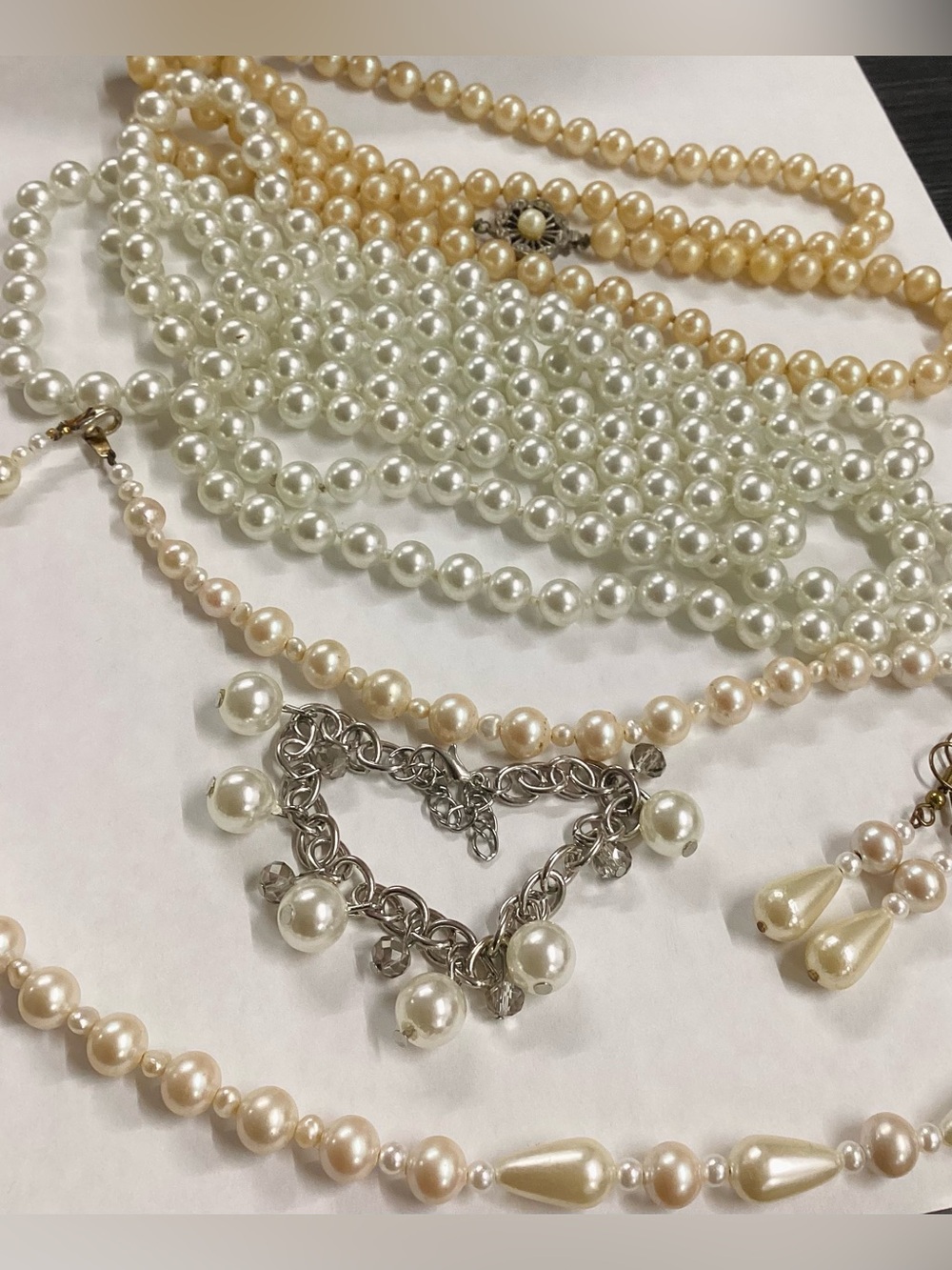 Classic Multi-Strand Pearl Necklace Set in Cream & White